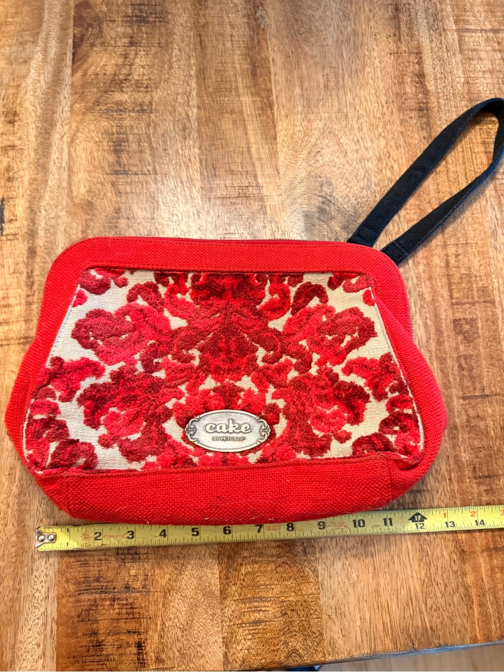Cake Red Floral Wristlet Pouch with Black Strap